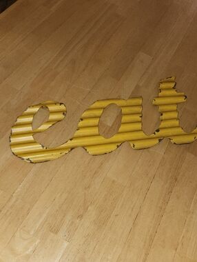 Source Unknown Yellow Corrugated Metal "eat" Wall Accent